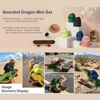 Ensemble de 3 jouets transfrontaliers pour petits animaux : Lézard, Hamster, Tortue - Planche à roulettes pour animaux, Sac à dos, Chapeau - Superbe ensemble