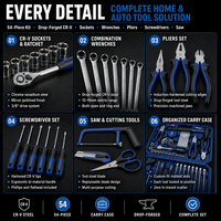 Kit d'outils professionnel portable 54 pièces en acier au chrome-vanadium, personnalisable OEM, clé à douille forgée, pince, clé hexagonale