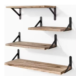 طقم من 4 أرفف خشبية منحوتة للتعليق على الحائط للتخزين والعرض، رف حمام متعدد الوظائف لتخزين الحقائب لغرفة المعيشة - Product Image 1
