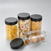 Bocaux en plastique PET transparents à large ouverture 350ml 400ml 500ml, bocaux blancs avec couvercles noirs pour emballage alimentaire haut de gamme