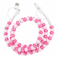 Kabel Pengisi Daya FASHLINK Custom 4 in 1 Berhias Manik-Manik Bentuk Hati USB Type C Multi Konektor Pink Hadiah Grosir OEM ODM