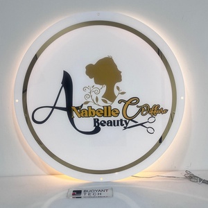 Custom Business Sign Round Acrylic Salon Wall Decor Signage <b>LED</b> Acrylic Business Logo Sign Board - Product Image 3