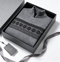 Pull tricoté jacquard 100 % coton pour homme, col montant, manches longues, anti-rétrécissement, anti-boulochage, anti-plis, chaud pour l'hiver