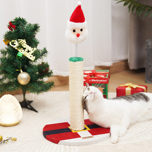 Christmas <b>Cat</b> <b>Scratching</b> <b>Post</b> Sisal 1 Level Santa Claus Design Durable Pet Toy - Product Image 1