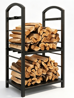 Support à bois de chauffage en métal à 2 niveaux, en fer noir, pour rangement de bûches, support de bois pour foyer intérieur/extérieur, pour patio, véranda, foyer