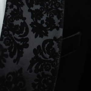 Costume de smoking noir en velours pour <span class=keywords><strong>homme</strong></span>, revers châle, jacquard floral, coupe ajustée, un bouton, idéal pour mariage, <span class=keywords><strong>soirée</strong></span>, gala - Product Image 3