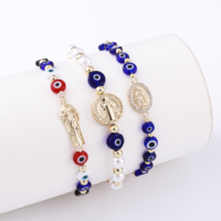 14K or rouge bleu mauvais yeux perles zircon réglable vierge guadalupe saint san juda tadeo mort santa muerte pulsera bracelet