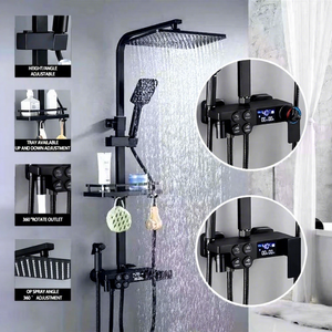 Juego de cabezal de ducha de cobre moderno, aumento de presión, botones de doble fila, pantalla Digital de cuatro velocidades, tubo cuadrado, rociador de bidé, Baño - Product Image 1