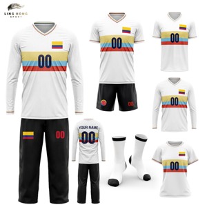 Ensemble de maillots de football unisexe personnalisable 100% polyester imprimé par transfert thermique col en V manches courtes respirant et absorbant la transpiration pour adultes - Product Image 1