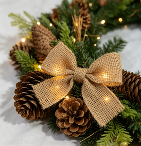 <span class=keywords><strong>Guirlande</strong></span> de Noël personnalisée de luxe, écologique, imperméable, avec lumières, décorée de pommes de pin artificielles et d'un nœud - Product Image 6
