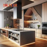 Ensemble complet d'armoires de cuisine modernes minimalistes en marbre noir MDF 2025, système modulaire, design personnalisé, package complet, fabriqué en Chine