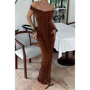 Vestido de Fiesta Marrón Naselinta, Cuello Alto, Manga Corta, Largo hasta el Suelo, Recto, Moderno, para Maternidad, Tallas XS-XXL, Elegante Ropa de Noche - Product Image 2