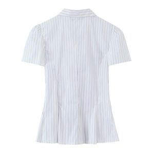 Chemisier rayé en popeline style européen, coupe ajustée, boutonné, imprimé sur mesure, collection Printemps 2026, OEM/ODM par l'usine chinoise, haut pour fille - Product Image 2