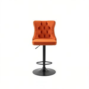 Tabouret de bar en velours orange capitonné, hauteur réglable de 25 à 33 pouces, base ronde sur piétement, design moderne, mobilier de bar pour la maison - Product Image 1
