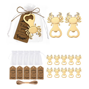 Abridor de botellas con forma de cangrejo, aleación de zinc, recuerdos para fiestas, juego de regalo para bodas y cumpleaños con etiquetas y bolsas - Product Image 1