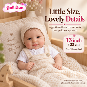 Poupée Duo Personnalisée 13 Pouces Corps Entier en Silicone Reborn, Bébé Souriant avec Bonnet en Tricot Crème, Cadeau de Noël Personnalisé, Jouet Doux pour Enfants - Product Image 1