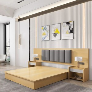 Ensemble complet de lits d'hôtel en bois massif au design moderne, lits simples et doubles pour gîtes, appartements locatifs, logements et dortoirs du personnel - Product Image 4