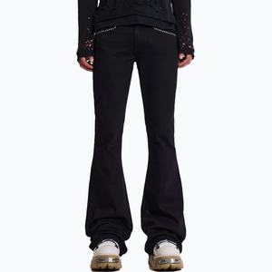 กางเกงยีนส์ทรงบูทคัทสีดำล้วนแบบสั่งทำพิเศษสำหรับผู้ชาย สไตล์ลำลอง กระเป๋าแต่งหมุด ผ้าเดนิมคอตตอน 100% ทรงเข้ารูป - Product Image 1