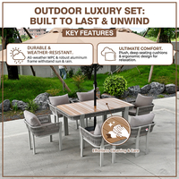 Ensemble de mobilier de jardin en aluminium et corde pour l'hôtellerie, avec parasol imperméable, table et chaises d'extérieur
