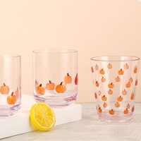 Ensemble de tasses en verre transparent de style nordique, avec motifs mignons de citrouille orange et de papillon violet, pour jus, lait, eau, pour la maison et le bar