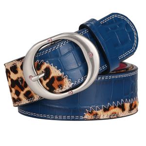 Diseño personalizado Patrón especial Vaquero Bloqueo Leopardo Color Grano completo Aleación de zinc Pin Hebilla Correa de cuero genuino Cinturón de diseñador - Product Image 1