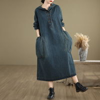 Nouvelle robe décontractée à capuche pour femme, style rétro, coupe ample et amincissante