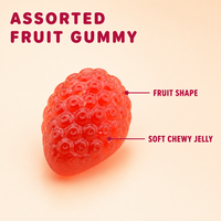 Bonbons gélifiés populaires pour fêtes d'enfants, en forme de mini-fruits, fraise, raisin, pomme, acidulés et moelleux, en sachet