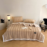 Couverture polaire en corail rayé, fausse fourrure de lapin, chaude, douce et épaisse, en flanelle, pour lit double, couette pour canapé d'hiver