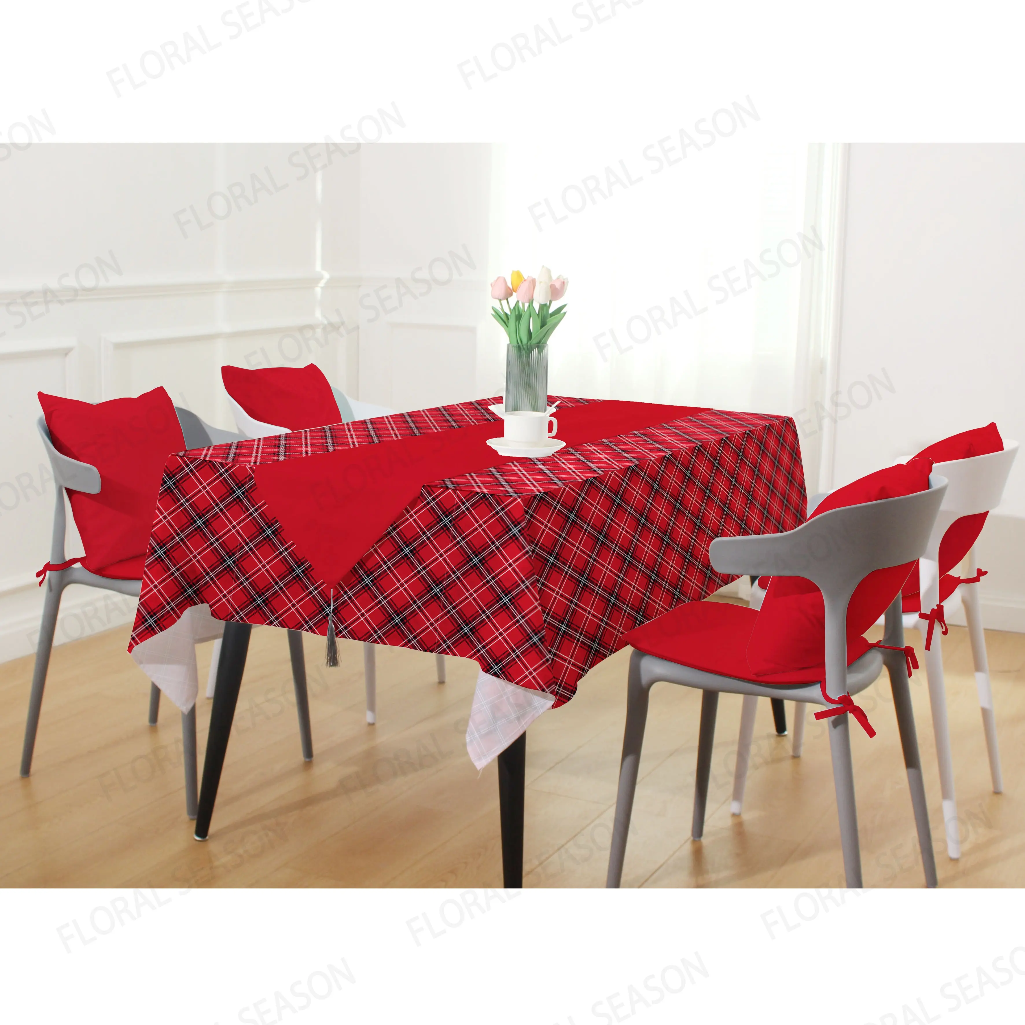 Christmas New Year Colorful Print Polyester Cotton Washable Table Cloth For Dinning Room Restaurant Waterproof
