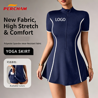 Robe de tennis pour femme à col montant et demi-zip, avec short intégré, extensible dans les 4 sens, pour yoga et golf, logo personnalisé imprimé, respirante