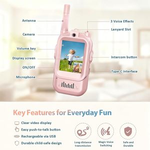 Walkie Talkies Portátiles para Niños, Paquete de 2, Recargables, 650 mAh, Plástico, Impermeables, Intercomunicador con Video, Alcance de <1.5 km, Juguete Familiar para Interiores/Exteriores - Product Image 3