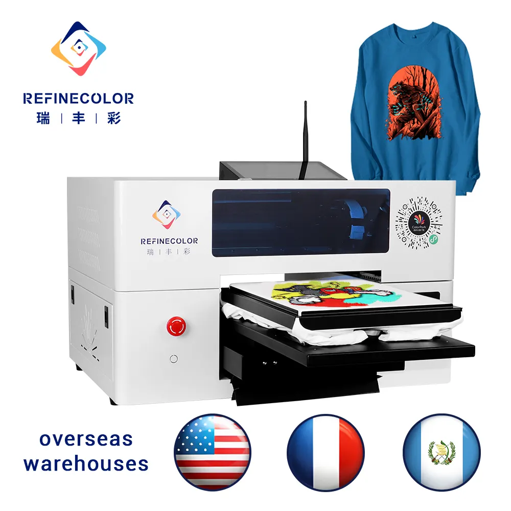 Refinecolor Wifi DTG Printer A3 T shirt Printing Machine Direct To Garment Printing White Cotton Tee Shirts