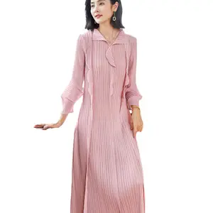 Miyake fashion pleated dress Pink women's plus size dress Women's lotus leaf dress