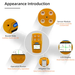 Safewill testador de qualidade do ar analisador som luz vibração alarme portátil 4 detector de gás multi monitor de gás