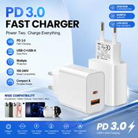 Chargeur rapide PD 20W 1C1A USB C et USB A, adaptateur mural, prise EU, compact, résistant au feu, certifié CE, blanc