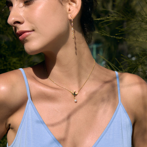 J&amp;D 18K Gold Plate Stainless Steel <strong>Necklace</strong> Trendy Enamel <strong>Swallow</strong> Bird Acrylic Pearl Pendant O-Chain <strong>Necklace</strong> - Product Image 4