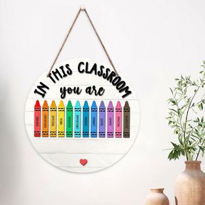 Round Wooden Classroom Welcome Sign Back to School Door Hanger <b>Teacher</b> Appreciation <b>Gift</b> Customizable Chalkboard Decor in Stock - Product Image 2