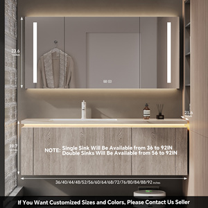 Meuble-lavabo de salle de bain avec vasque <span class=keywords><strong>simple</strong></span>, meubles-lavabos suspendus avec miroir LED intelligent anti-buée et armoire - Product Image 6