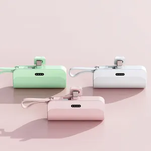 Grosir kapsul saku mini power bank 5000mAh built in kabel Darurat pengisi daya telepon berdiri untuk iphone Mini pengisian portabel