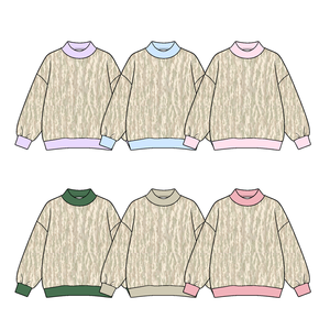 Pull décontracté pour enfants à manches longues, motif camouflage, avec bordure contrastante au col et à l'ourlet, vente en gros - Product Image 1