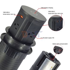 <span class=keywords><strong>Prise</strong></span> de table hydraulique américaine 4 prises IP44 avec prises escamotables automatiques en alliage d'aluminium et ports USB Type-C - Product Image 6