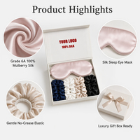 Ensemble cadeau de chouchous et masques de sommeil 100% Soie de Mûrier, Accessoires pour cheveux, Logo personnalisé, Vente en gros pour femmes
