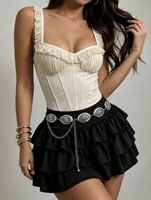 Nouveau Top Bustier Corset Amincissant pour Femme, Style Streetwear Décontracté, avec Volants et Motif Arête de Poisson, Coupe Courte Moulante, Type Camisole
