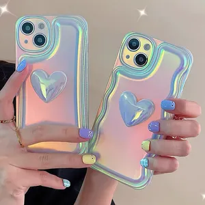 Laser Glitter Love Heart Shockproof Phone Case For iPhone 14 Pro Max 11 12 13 Pro Max XR XS Max X Fashion wave Edge Cover