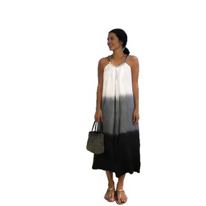 Robe longue décontractée d'été pour femme, style halter, tie-dye ombré, grande taille, noir et gris dégradé, tenue de plage, cache-maillot - Product Image 5