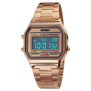 Reloj de Pulsera Digital Dorado con Superficie de Espejo de Vidrio de Alta Dureza, <span class=keywords><strong>Skmei</strong></span> <span class=keywords><strong>1123</strong></span>, Resistente al Agua 3 ATM, para Hombre - Product Image 1