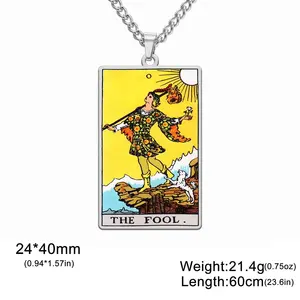 Collar con colgante de tarjeta de Tarot Rider-Waite de acero inoxidable, estampado UV colorido, collar de Arcanos Mayores, amuleto, joyería para mujeres y hombres - Product Image 6