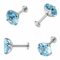 Piercing en Titane ASTM F136 G23 Plaqué Or/Argent avec Zircon, à Filetage Interne, pour Lèvre, Labret, Boucles d'Oreilles, Clous de Lèvre, Tragus