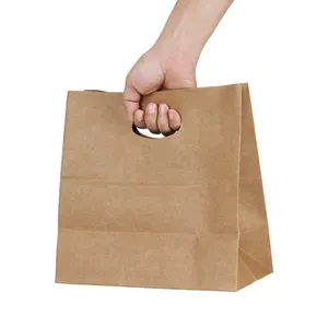 Sıcak hediyeler bakkal restoran fırın geri dönüşümlü kalıp kesim kolu kahverengi çin toptan baskılı kağıt çantalar özel Logo