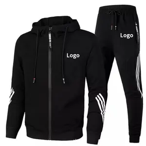 Toptan özel çizgili eğitim seti fermuarlı ceket spor pantolon boş eşofman koşu marka spor erkekler için eşofman